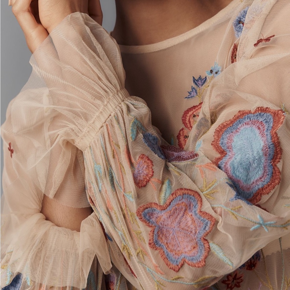 The Layla Long Sleeve Appliqué Mesh Blouse - Picture 2 of 5